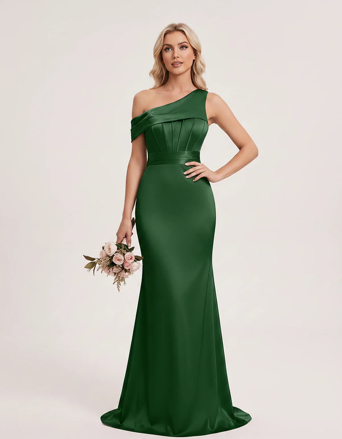 Satin One-Shoulder Off-Shoulder Mermaid Maxi Dress for Party, Cocktail, Evening, Wedding Guest, Bridesmaid & Summer Events, f | SKU: MD-582746193847561-GREEN-L,MD-582746193847561-GREEN-M,MD-582746193847561-GREEN-S,MD-582746193847561-GREEN-XL,MD-582746193847561-GREEN-XS