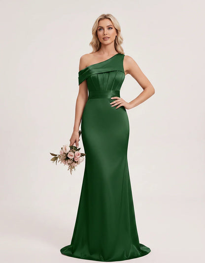 Satin One-Shoulder Off-Shoulder Mermaid Maxi Dress for Party, Cocktail, Evening, Wedding Guest, Bridesmaid & Summer Events, f | SKU: MD-582746193847561-GREEN-L,MD-582746193847561-GREEN-M,MD-582746193847561-GREEN-S,MD-582746193847561-GREEN-XL,MD-582746193847561-GREEN-XS