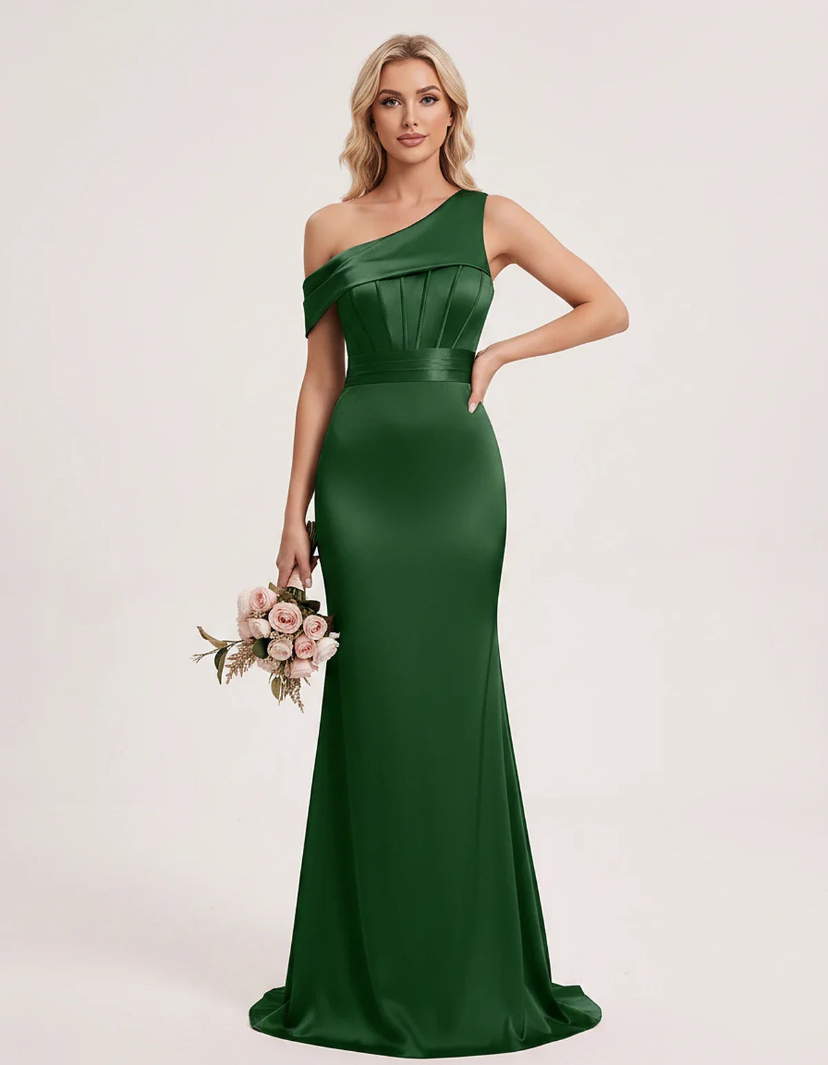 Satin One-Shoulder Off-Shoulder Mermaid Maxi Dress for Party, Cocktail, Evening, Wedding Guest, Bridesmaid & Summer Events, f | SKU: MD-582746193847561-GREEN-L,MD-582746193847561-GREEN-M,MD-582746193847561-GREEN-S,MD-582746193847561-GREEN-XL,MD-582746193847561-GREEN-XS