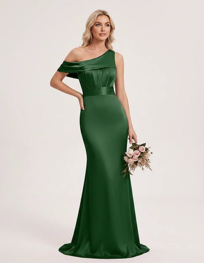 Satin One-Shoulder Off-Shoulder Mermaid Maxi Dress for Party, Cocktail, Evening, Wedding Guest, Bridesmaid & Summer Events, f | SKU: MD-582746193847561-GREEN-L,MD-582746193847561-GREEN-M,MD-582746193847561-GREEN-S,MD-582746193847561-GREEN-XL,MD-582746193847561-GREEN-XS