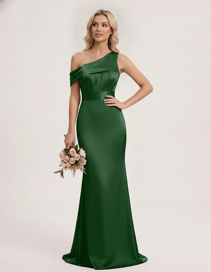 Satin One-Shoulder Off-Shoulder Mermaid Maxi Dress for Party, Cocktail, Evening, Wedding Guest, Bridesmaid & Summer Events, f | SKU: MD-582746193847561-GREEN-L,MD-582746193847561-GREEN-M,MD-582746193847561-GREEN-S,MD-582746193847561-GREEN-XL,MD-582746193847561-GREEN-XS