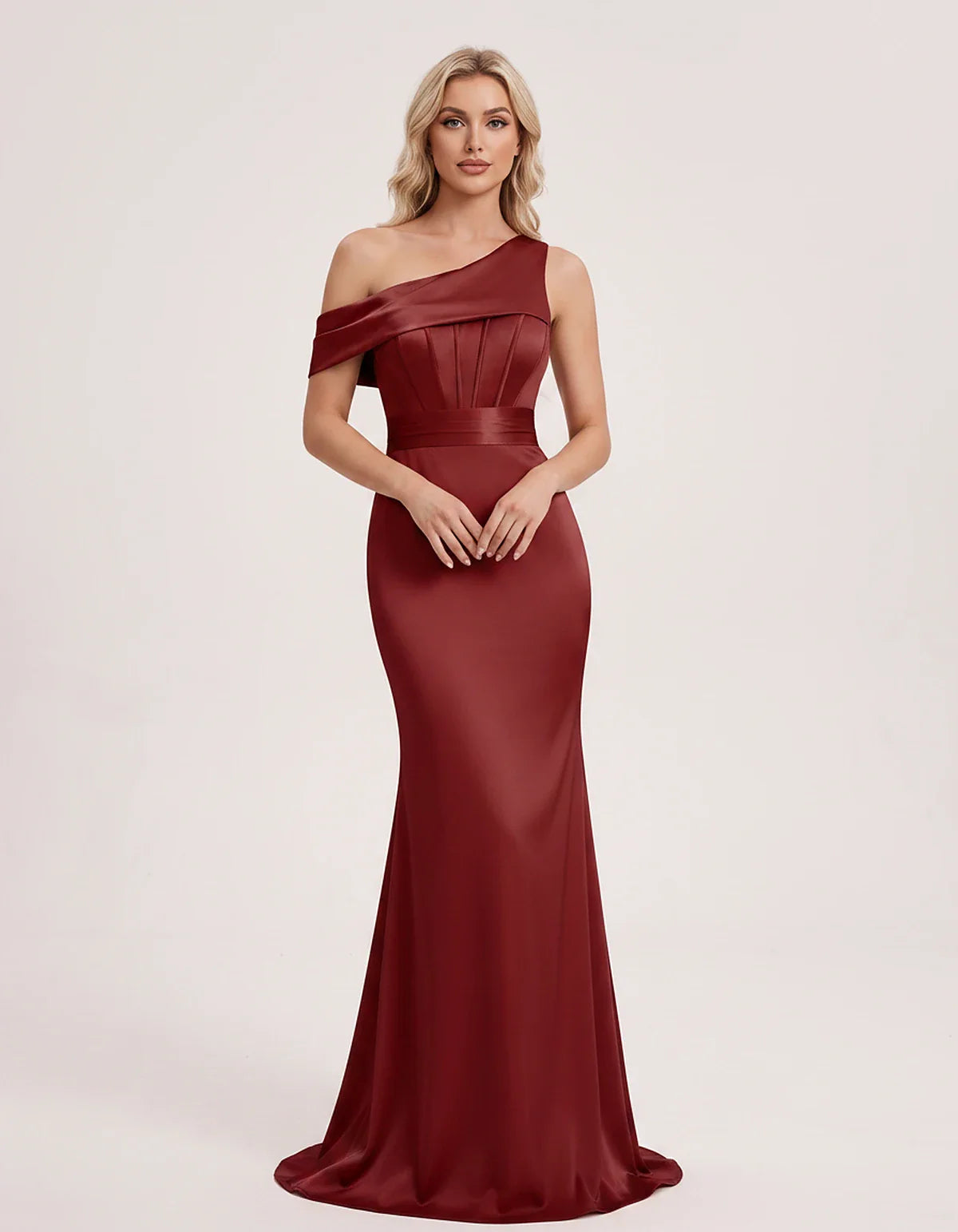 Satin One-Shoulder Off-Shoulder Mermaid Maxi Dress for Party, Cocktail, Evening, Wedding Guest, Bridesmaid & Summer Events, f | SKU: MD-582746193847561-BURGUNDY-L,MD-582746193847561-BURGUNDY-M,MD-582746193847561-BURGUNDY-S,MD-582746193847561-BURGUNDY-XL,MD-582746193847561-BURGUNDY-XS