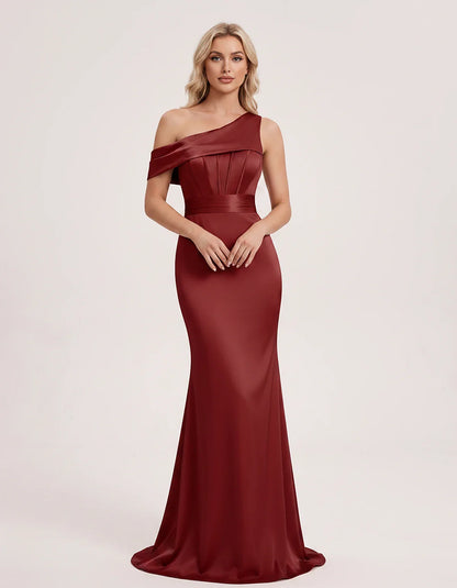 Satin One-Shoulder Off-Shoulder Mermaid Maxi Dress for Party, Cocktail, Evening, Wedding Guest, Bridesmaid & Summer Events, f | SKU: MD-582746193847561-BURGUNDY-L,MD-582746193847561-BURGUNDY-M,MD-582746193847561-BURGUNDY-S,MD-582746193847561-BURGUNDY-XL,MD-582746193847561-BURGUNDY-XS