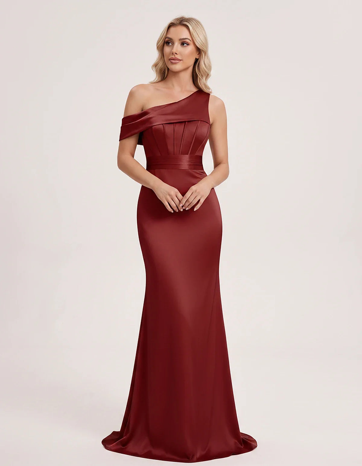 Satin One-Shoulder Off-Shoulder Mermaid Maxi Dress for Party, Cocktail, Evening, Wedding Guest, Bridesmaid & Summer Events, f | SKU: MD-582746193847561-BURGUNDY-L,MD-582746193847561-BURGUNDY-M,MD-582746193847561-BURGUNDY-S,MD-582746193847561-BURGUNDY-XL,MD-582746193847561-BURGUNDY-XS