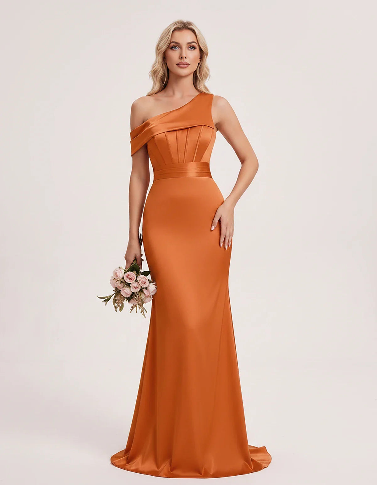 Satin One-Shoulder Off-Shoulder Mermaid Maxi Dress for Party, Cocktail, Evening, Wedding Guest, Bridesmaid & Summer Events, f | SKU: MD-582746193847561-ORANGE-L,MD-582746193847561-ORANGE-M,MD-582746193847561-ORANGE-S,MD-582746193847561-ORANGE-XL,MD-582746193847561-ORANGE-XS