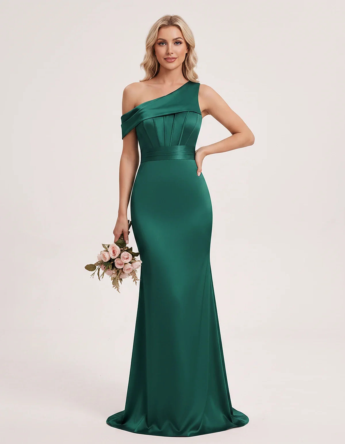Satin One-Shoulder Off-Shoulder Mermaid Maxi Dress for Party, Cocktail, Evening, Wedding Guest, Bridesmaid & Summer Events, f | SKU: MD-582746193847561-TEAL-L,MD-582746193847561-TEAL-M,MD-582746193847561-TEAL-S,MD-582746193847561-TEAL-XL,MD-582746193847561-TEAL-XS