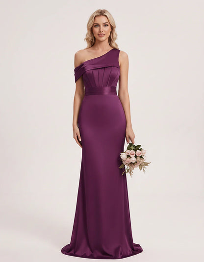 Satin One-Shoulder Off-Shoulder Mermaid Maxi Dress for Party, Cocktail, Evening, Wedding Guest, Bridesmaid & Summer Events, f | SKU: MD-582746193847561-PLUM-L,MD-582746193847561-PLUM-M,MD-582746193847561-PLUM-S,MD-582746193847561-PLUM-XL,MD-582746193847561-PLUM-XS