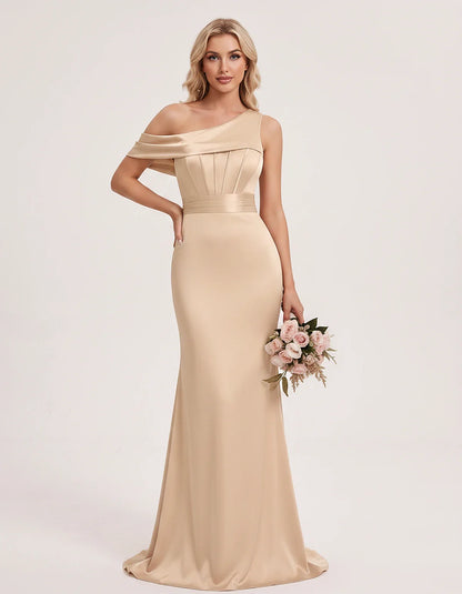 Satin One-Shoulder Off-Shoulder Mermaid Maxi Dress for Party, Cocktail, Evening, Wedding Guest, Bridesmaid & Summer Events, f | SKU: MD-582746193847561-CHAMPAGNE-L,MD-582746193847561-CHAMPAGNE-M,MD-582746193847561-CHAMPAGNE-S,MD-582746193847561-CHAMPAGNE-XL,MD-582746193847561-CHAMPAGNE-XS