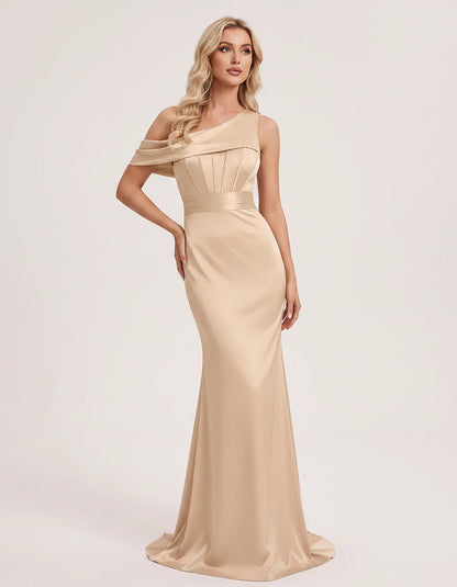 Satin One-Shoulder Off-Shoulder Mermaid Maxi Dress for Party, Cocktail, Evening, Wedding Guest, Bridesmaid & Summer Events, f | SKU: MD-582746193847561-CHAMPAGNE-L,MD-582746193847561-CHAMPAGNE-M,MD-582746193847561-CHAMPAGNE-S,MD-582746193847561-CHAMPAGNE-XL,MD-582746193847561-CHAMPAGNE-XS