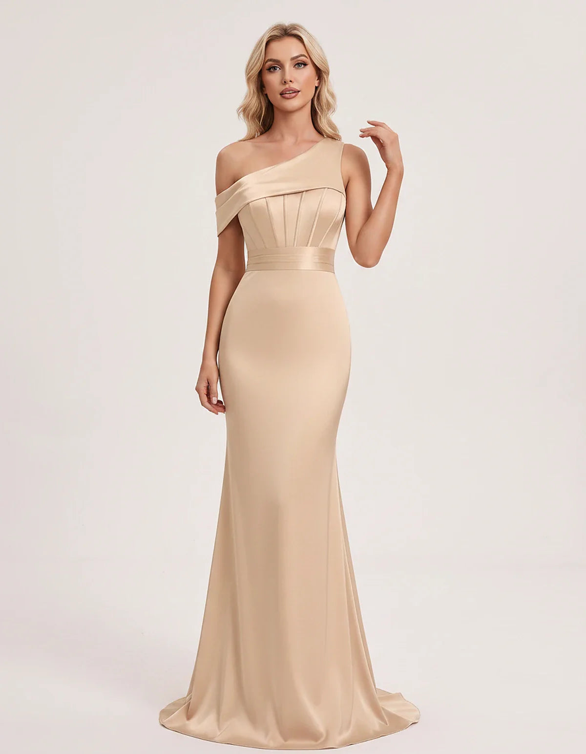 Satin One-Shoulder Off-Shoulder Mermaid Maxi Dress for Party, Cocktail, Evening, Wedding Guest, Bridesmaid & Summer Events, f | SKU: MD-582746193847561-CHAMPAGNE-L,MD-582746193847561-CHAMPAGNE-M,MD-582746193847561-CHAMPAGNE-S,MD-582746193847561-CHAMPAGNE-XL,MD-582746193847561-CHAMPAGNE-XS