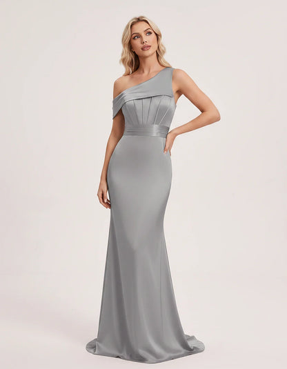 Satin One-Shoulder Off-Shoulder Mermaid Maxi Dress for Party, Cocktail, Evening, Wedding Guest, Bridesmaid & Summer Events, f | SKU: MD-582746193847561-SILVER-L,MD-582746193847561-SILVER-M,MD-582746193847561-SILVER-S,MD-582746193847561-SILVER-XL,MD-582746193847561-SILVER-XS