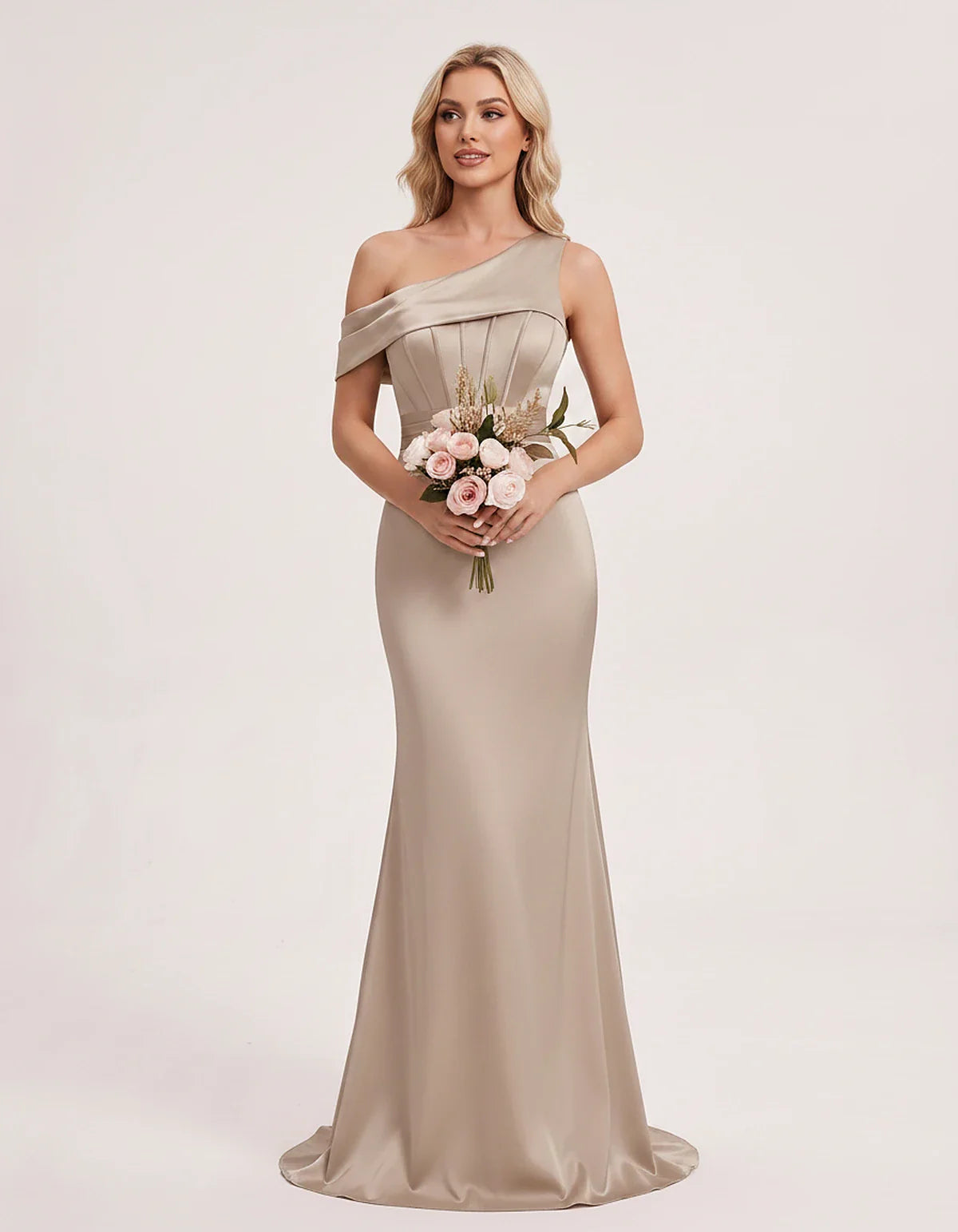 Satin One-Shoulder Off-Shoulder Mermaid Maxi Dress for Party, Cocktail, Evening, Wedding Guest, Bridesmaid & Summer Events, f | SKU: MD-582746193847561-TAUPE-L,MD-582746193847561-TAUPE-M,MD-582746193847561-TAUPE-S,MD-582746193847561-TAUPE-XL,MD-582746193847561-TAUPE-XS