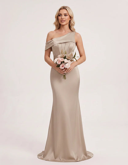 Satin One-Shoulder Off-Shoulder Mermaid Maxi Dress for Party, Cocktail, Evening, Wedding Guest, Bridesmaid & Summer Events, f | SKU: MD-582746193847561-TAUPE-L,MD-582746193847561-TAUPE-M,MD-582746193847561-TAUPE-S,MD-582746193847561-TAUPE-XL,MD-582746193847561-TAUPE-XS