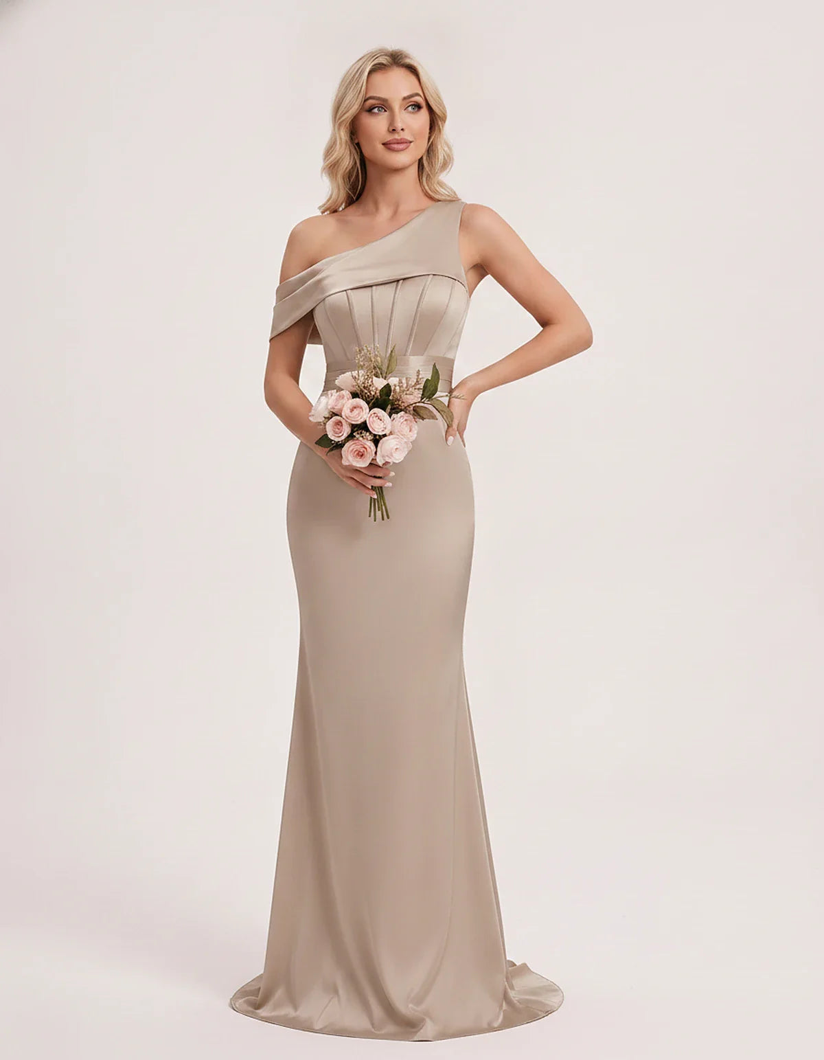 Satin One-Shoulder Off-Shoulder Mermaid Maxi Dress for Party, Cocktail, Evening, Wedding Guest, Bridesmaid & Summer Events, f | SKU: MD-582746193847561-TAUPE-L,MD-582746193847561-TAUPE-M,MD-582746193847561-TAUPE-S,MD-582746193847561-TAUPE-XL,MD-582746193847561-TAUPE-XS