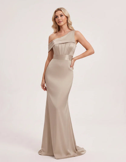 Satin One-Shoulder Off-Shoulder Mermaid Maxi Dress for Party, Cocktail, Evening, Wedding Guest, Bridesmaid & Summer Events, f | SKU: MD-582746193847561-TAUPE-L,MD-582746193847561-TAUPE-M,MD-582746193847561-TAUPE-S,MD-582746193847561-TAUPE-XL,MD-582746193847561-TAUPE-XS