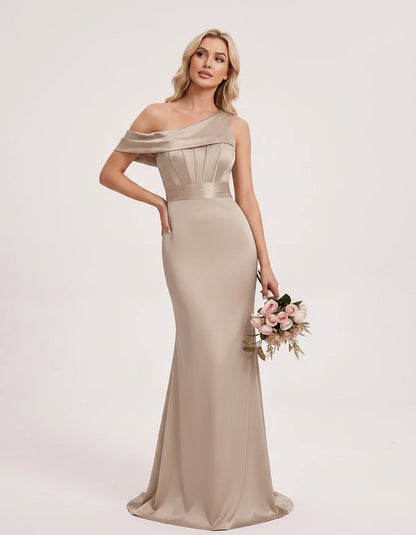 Satin One-Shoulder Off-Shoulder Mermaid Maxi Dress for Party, Cocktail, Evening, Wedding Guest, Bridesmaid & Summer Events, f | SKU: MD-582746193847561-TAUPE-L,MD-582746193847561-TAUPE-M,MD-582746193847561-TAUPE-S,MD-582746193847561-TAUPE-XL,MD-582746193847561-TAUPE-XS