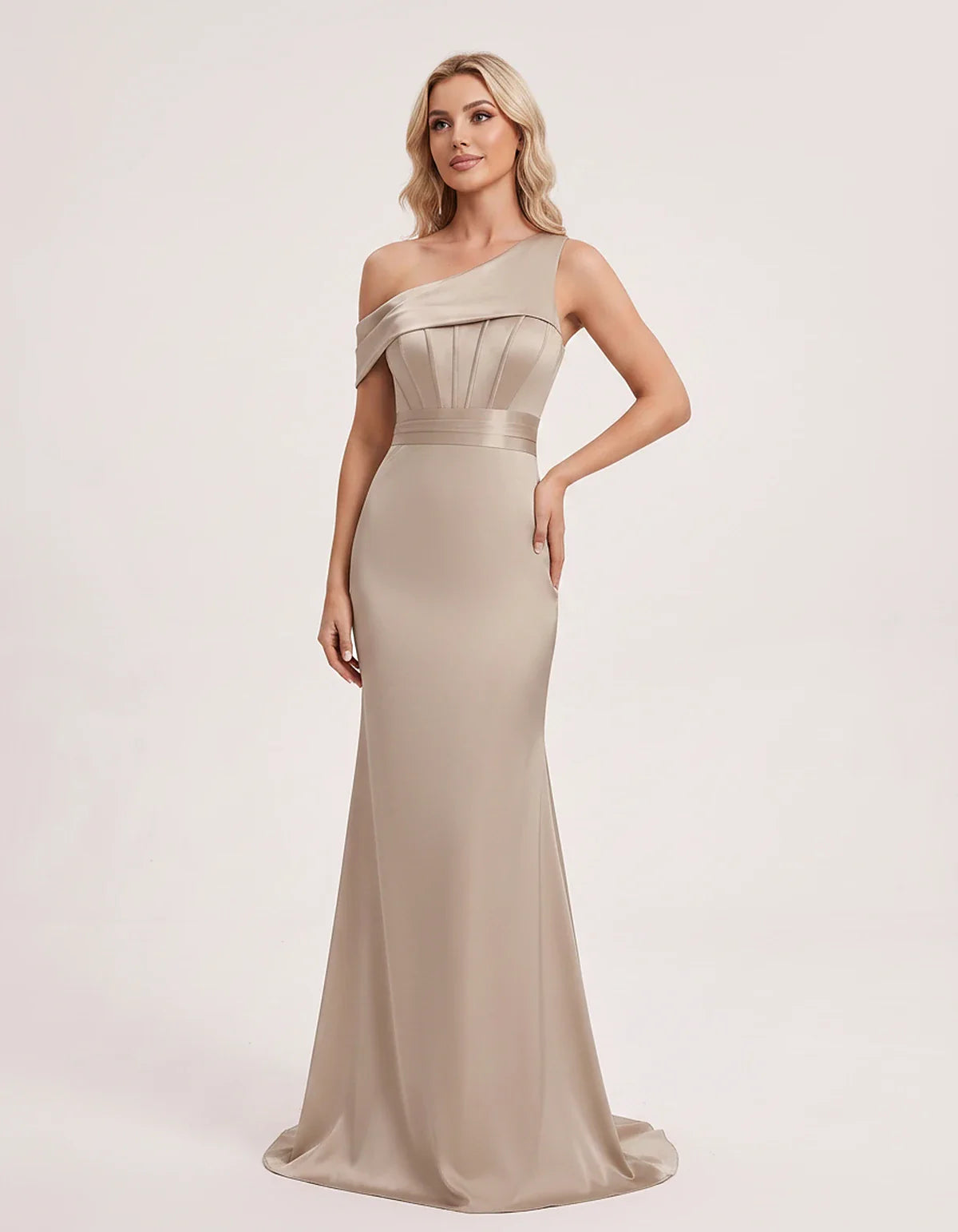 Satin One-Shoulder Off-Shoulder Mermaid Maxi Dress for Party, Cocktail, Evening, Wedding Guest, Bridesmaid & Summer Events, f | SKU: MD-582746193847561-TAUPE-L,MD-582746193847561-TAUPE-M,MD-582746193847561-TAUPE-S,MD-582746193847561-TAUPE-XL,MD-582746193847561-TAUPE-XS