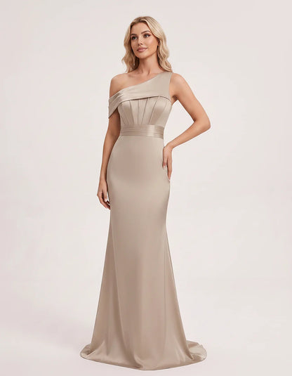 Satin One-Shoulder Off-Shoulder Mermaid Maxi Dress for Party, Cocktail, Evening, Wedding Guest, Bridesmaid & Summer Events, f | SKU: MD-582746193847561-TAUPE-L,MD-582746193847561-TAUPE-M,MD-582746193847561-TAUPE-S,MD-582746193847561-TAUPE-XL,MD-582746193847561-TAUPE-XS