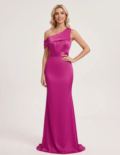 Satin One-Shoulder Off-Shoulder Mermaid Maxi Dress for Party, Cocktail, Evening, Wedding Guest, Bridesmaid & Summer Events, f | SKU: MD-582746193847561-FUCHSIA-L,MD-582746193847561-FUCHSIA-M,MD-582746193847561-FUCHSIA-S,MD-582746193847561-FUCHSIA-XL,MD-582746193847561-FUCHSIA-XS