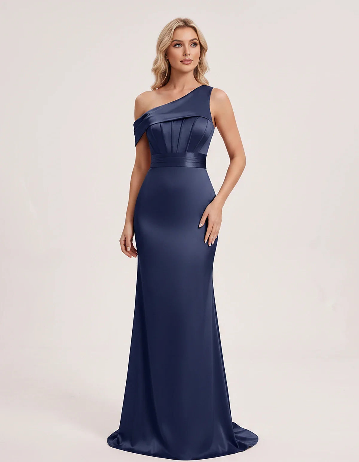 Satin One-Shoulder Off-Shoulder Mermaid Maxi Dress for Party, Cocktail, Evening, Wedding Guest, Bridesmaid & Summer Events, f | SKU: MD-582746193847561-NAVY-L,MD-582746193847561-NAVY-M,MD-582746193847561-NAVY-S,MD-582746193847561-NAVY-XL,MD-582746193847561-NAVY-XS