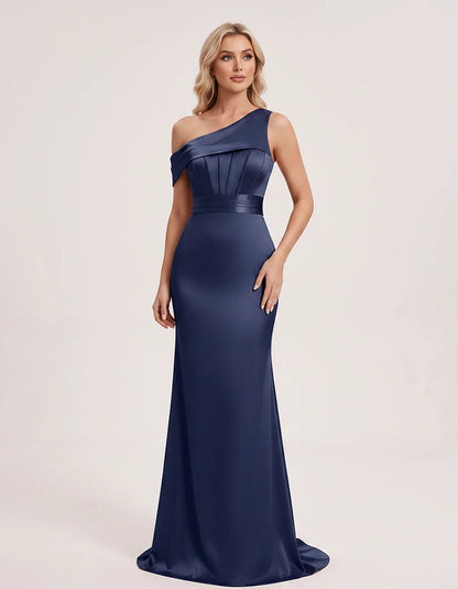 Satin One-Shoulder Off-Shoulder Mermaid Maxi Dress for Party, Cocktail, Evening, Wedding Guest, Bridesmaid & Summer Events, f | SKU: MD-582746193847561-NAVY-L,MD-582746193847561-NAVY-M,MD-582746193847561-NAVY-S,MD-582746193847561-NAVY-XL,MD-582746193847561-NAVY-XS