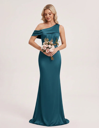 Satin One-Shoulder Off-Shoulder Mermaid Maxi Dress for Party, Cocktail, Evening, Wedding Guest, Bridesmaid & Summer Events, f | SKU: MD-582746193847561-BLUEGREEN-L,MD-582746193847561-BLUEGREEN-M,MD-582746193847561-BLUEGREEN-S,MD-582746193847561-BLUEGREEN-XL,MD-582746193847561-BLUEGREEN-XS