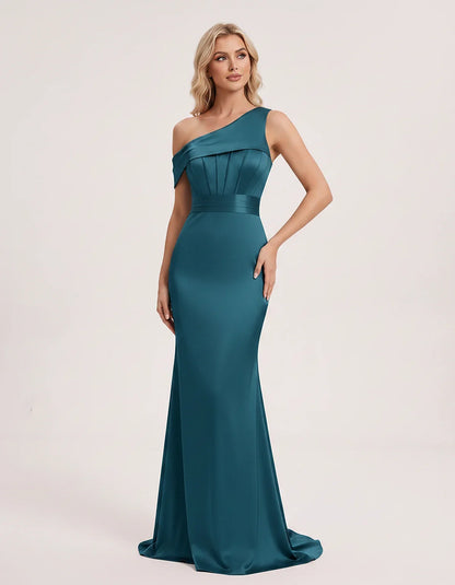 Satin One-Shoulder Off-Shoulder Mermaid Maxi Dress for Party, Cocktail, Evening, Wedding Guest, Bridesmaid & Summer Events, f | SKU: MD-582746193847561-BLUEGREEN-L,MD-582746193847561-BLUEGREEN-M,MD-582746193847561-BLUEGREEN-S,MD-582746193847561-BLUEGREEN-XL,MD-582746193847561-BLUEGREEN-XS