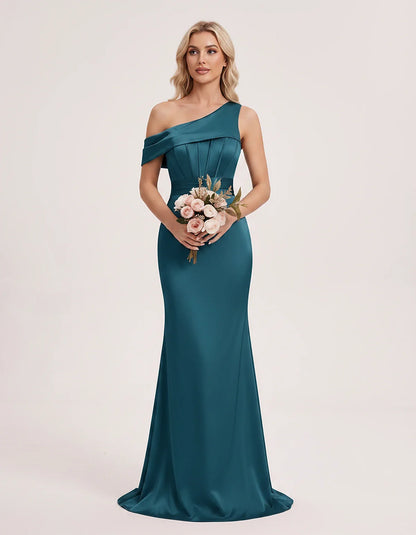 Satin One-Shoulder Off-Shoulder Mermaid Maxi Dress for Party, Cocktail, Evening, Wedding Guest, Bridesmaid & Summer Events, f | SKU: MD-582746193847561-BLUEGREEN-L,MD-582746193847561-BLUEGREEN-M,MD-582746193847561-BLUEGREEN-S,MD-582746193847561-BLUEGREEN-XL,MD-582746193847561-BLUEGREEN-XS