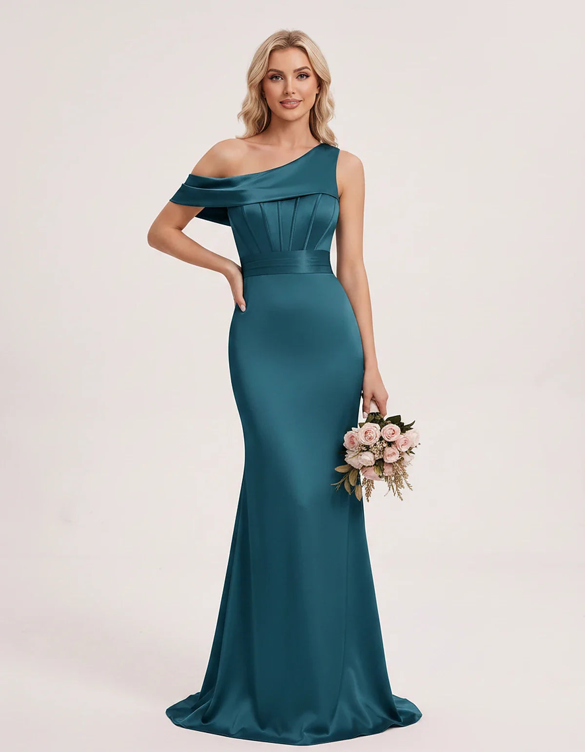 Satin One-Shoulder Off-Shoulder Mermaid Maxi Dress for Party, Cocktail, Evening, Wedding Guest, Bridesmaid & Summer Events, f | SKU: MD-582746193847561-BLUEGREEN-L,MD-582746193847561-BLUEGREEN-M,MD-582746193847561-BLUEGREEN-S,MD-582746193847561-BLUEGREEN-XL,MD-582746193847561-BLUEGREEN-XS