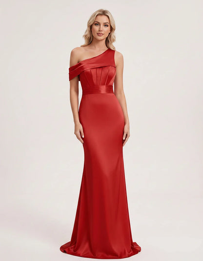 Satin One-Shoulder Off-Shoulder Mermaid Maxi Dress for Party, Cocktail, Evening, Wedding Guest, Bridesmaid & Summer Events, f | SKU: MD-582746193847561-RED-L,MD-582746193847561-RED-M,MD-582746193847561-RED-S,MD-582746193847561-RED-XL,MD-582746193847561-RED-XS