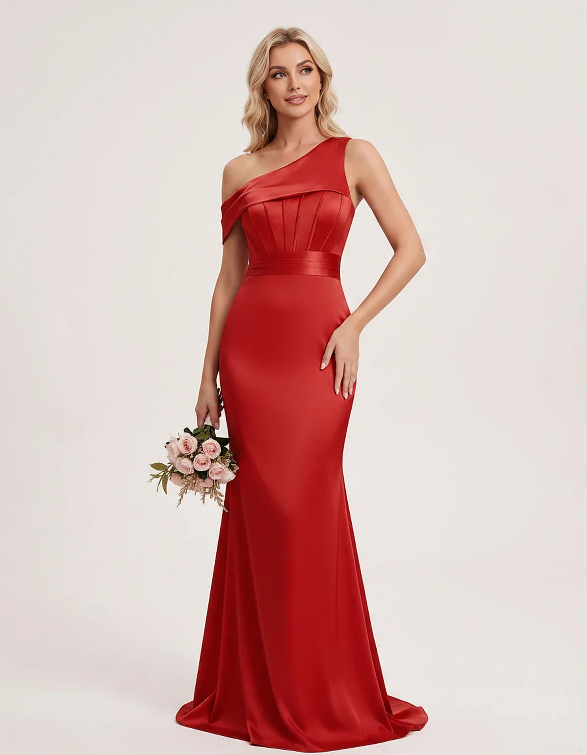 Satin One-Shoulder Off-Shoulder Mermaid Maxi Dress for Party, Cocktail, Evening, Wedding Guest, Bridesmaid & Summer Events, f | SKU: MD-582746193847561-RED-L,MD-582746193847561-RED-M,MD-582746193847561-RED-S,MD-582746193847561-RED-XL,MD-582746193847561-RED-XS