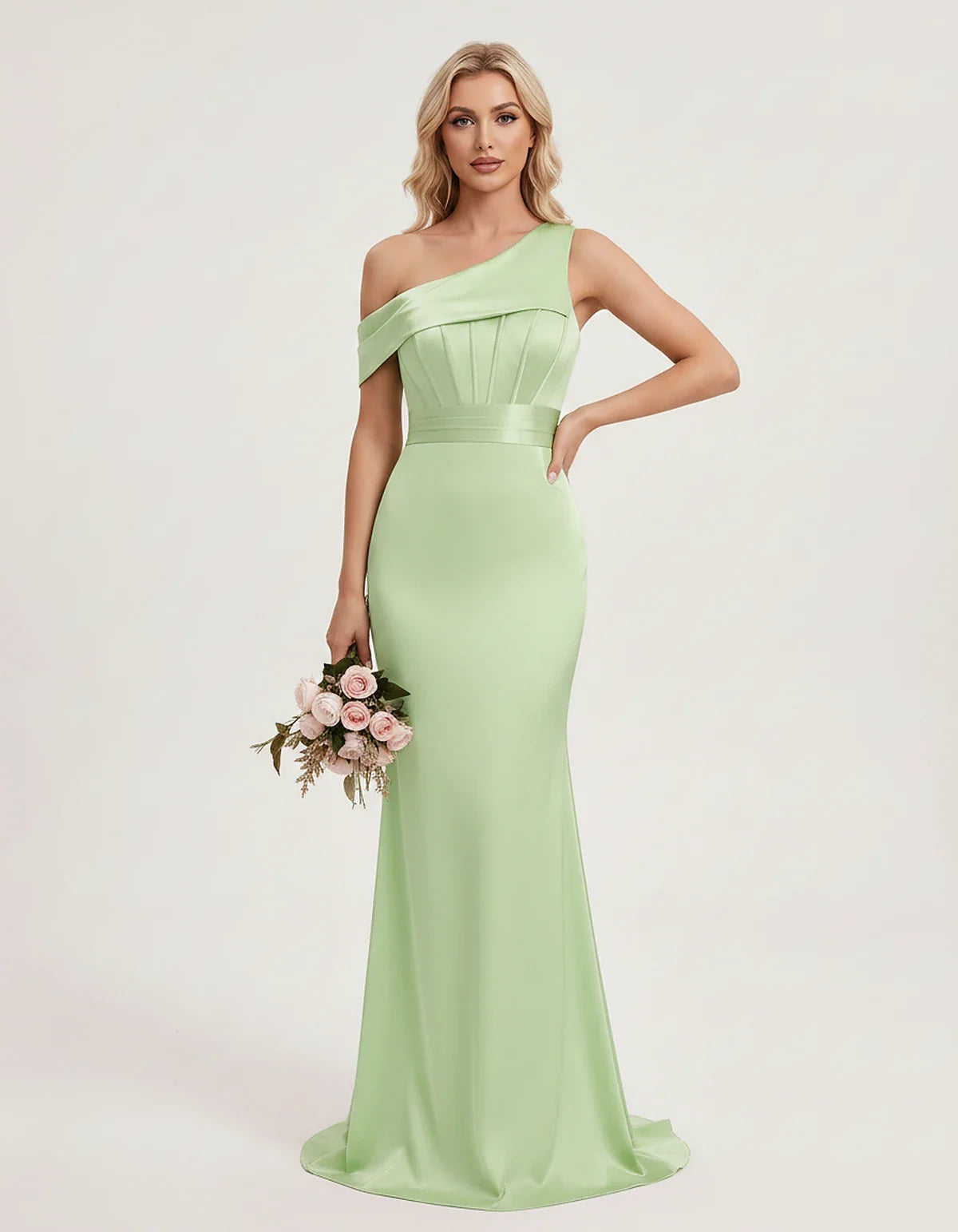 Satin One-Shoulder Off-Shoulder Mermaid Maxi Dress for Party, Cocktail, Evening, Wedding Guest, Bridesmaid & Summer Events, f | SKU: MD-582746193847561-MINT-L,MD-582746193847561-MINT-M,MD-582746193847561-MINT-S,MD-582746193847561-MINT-XL,MD-582746193847561-MINT-XS