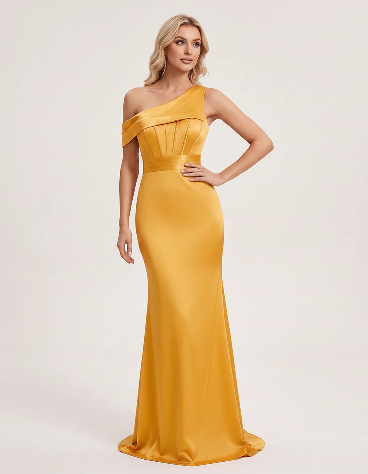 Satin One-Shoulder Off-Shoulder Mermaid Maxi Dress for Party, Cocktail, Evening, Wedding Guest, Bridesmaid & Summer Events, f | SKU: MD-582746193847561-YELLOW-L,MD-582746193847561-YELLOW-M,MD-582746193847561-YELLOW-S,MD-582746193847561-YELLOW-XL,MD-582746193847561-YELLOW-XS