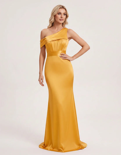 Satin One-Shoulder Off-Shoulder Mermaid Maxi Dress for Party, Cocktail, Evening, Wedding Guest, Bridesmaid & Summer Events, f | SKU: MD-582746193847561-YELLOW-L,MD-582746193847561-YELLOW-M,MD-582746193847561-YELLOW-S,MD-582746193847561-YELLOW-XL,MD-582746193847561-YELLOW-XS