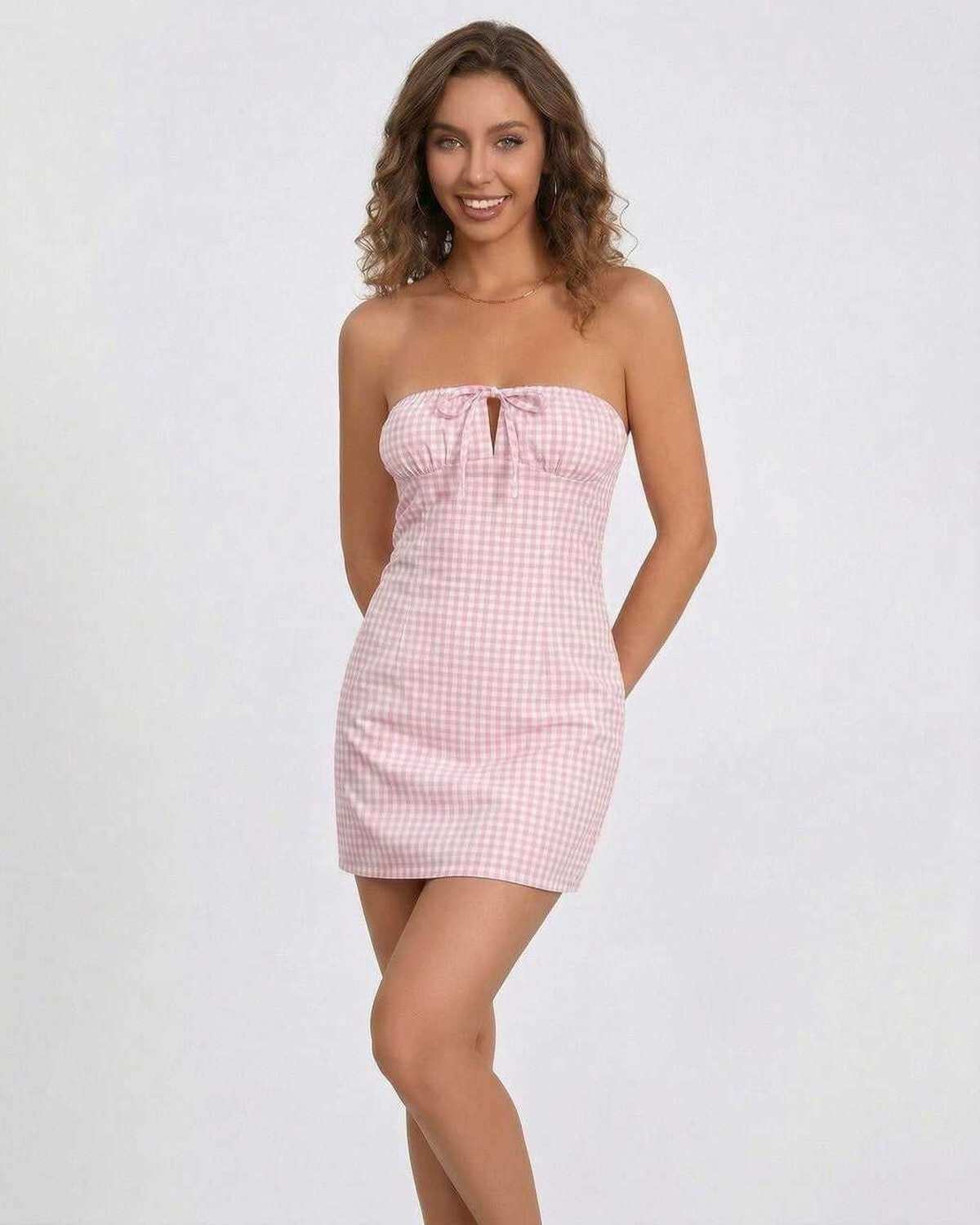 Metallic Mini Dress by RAMBLION, elegant strapless design, chic summer style, fitted silhouette, comfortable polyester.
