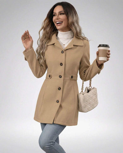 Milano Jacket - Women's Beige Slim Fit Tailored Coat with Defined Waist, Styled for a Polished Look