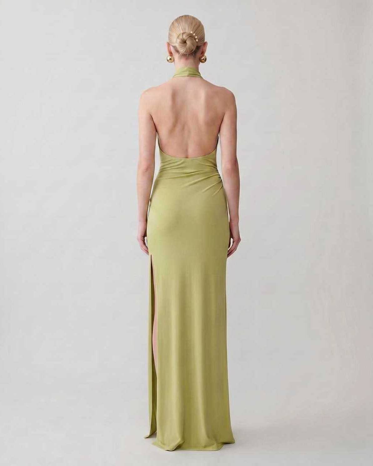 Ramblion Mira maxi dress — halter neckline · side detail · styled for prom season