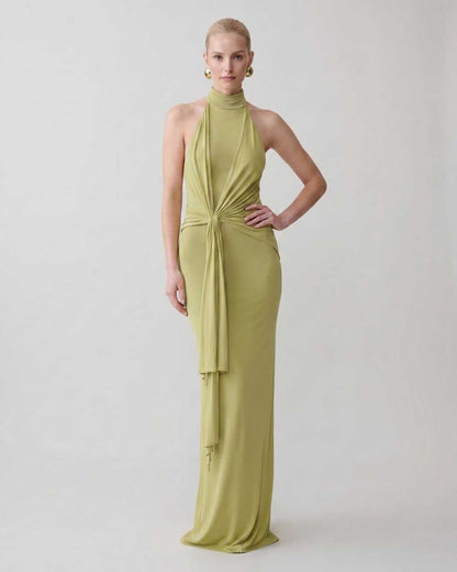 Ramblion Mira maxi dress — halter neckline · back view · styled for prom season