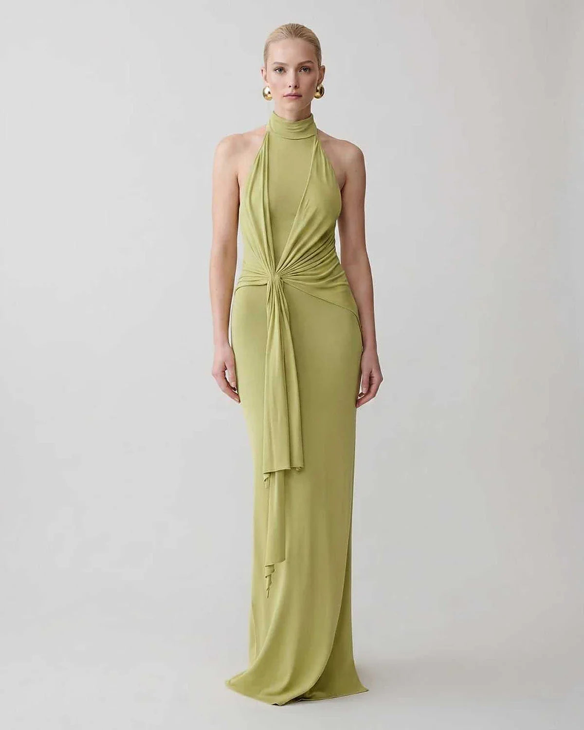 Green,gray,white,beige Bodycon Halter Sleeveless Maxi Dress | Black-Tie Events & Cocktail Hour, front view | Ramblion | SKU: RB-C13299-BEIGE-L,RB-C13299-BEIGE-M,RB-C13299-BEIGE-S,RB-C13299-BEIGE-XL,RB-C13299-BEIGE-XS
