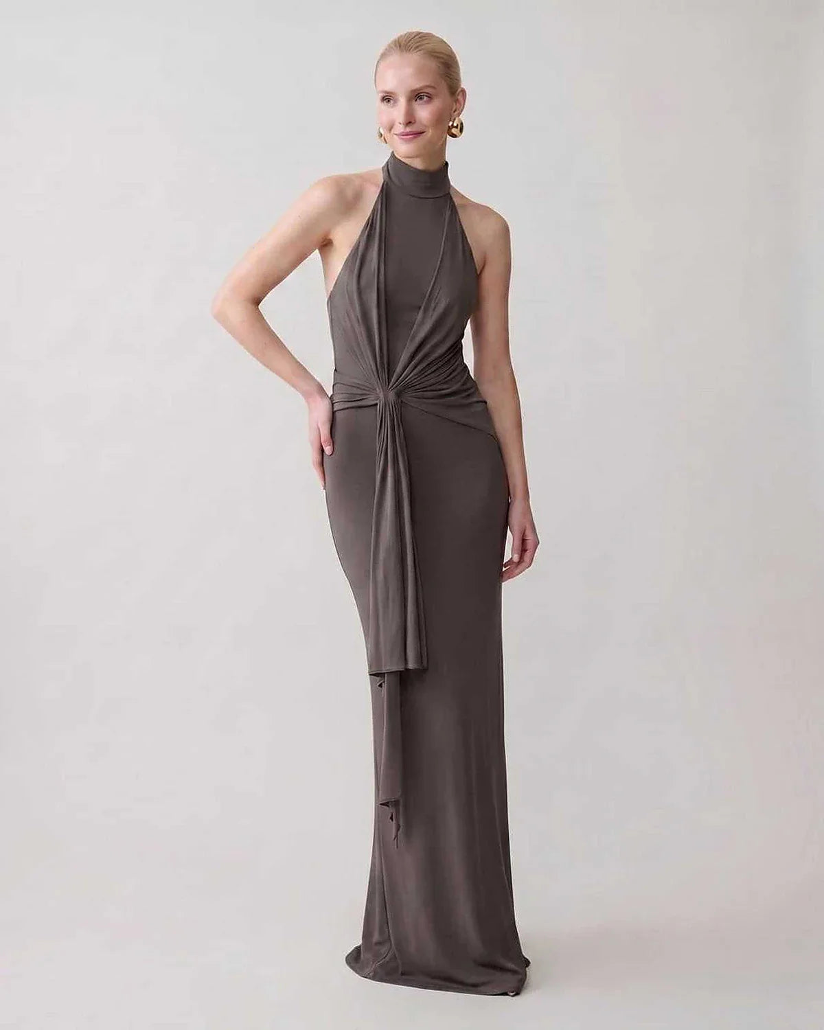 Green,gray,white,beige Bodycon Halter Sleeveless Maxi Dress | Black-Tie Events & Cocktail Hour, front view | Ramblion | SKU: RB-C13299-GRAY-L,RB-C13299-GRAY-M,RB-C13299-GRAY-S,RB-C13299-GRAY-XL,RB-C13299-GRAY-XS