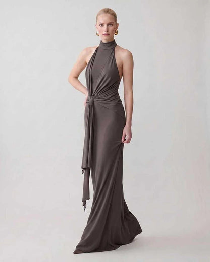 Green,gray,white,beige Bodycon Halter Sleeveless Maxi Dress | Black-Tie Events & Cocktail Hour, front view | Ramblion | SKU: RB-C13299-BEIGE-L,RB-C13299-BEIGE-M,RB-C13299-BEIGE-S,RB-C13299-BEIGE-XL,RB-C13299-BEIGE-XS