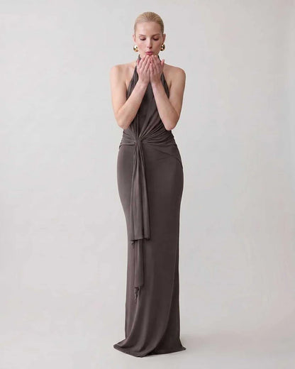 Green,gray,white,beige Bodycon Halter Sleeveless Maxi Dress | Black-Tie Events & Cocktail Hour, front view | Ramblion | SKU: RB-C13299-BEIGE-L,RB-C13299-BEIGE-M,RB-C13299-BEIGE-S,RB-C13299-BEIGE-XL,RB-C13299-BEIGE-XS