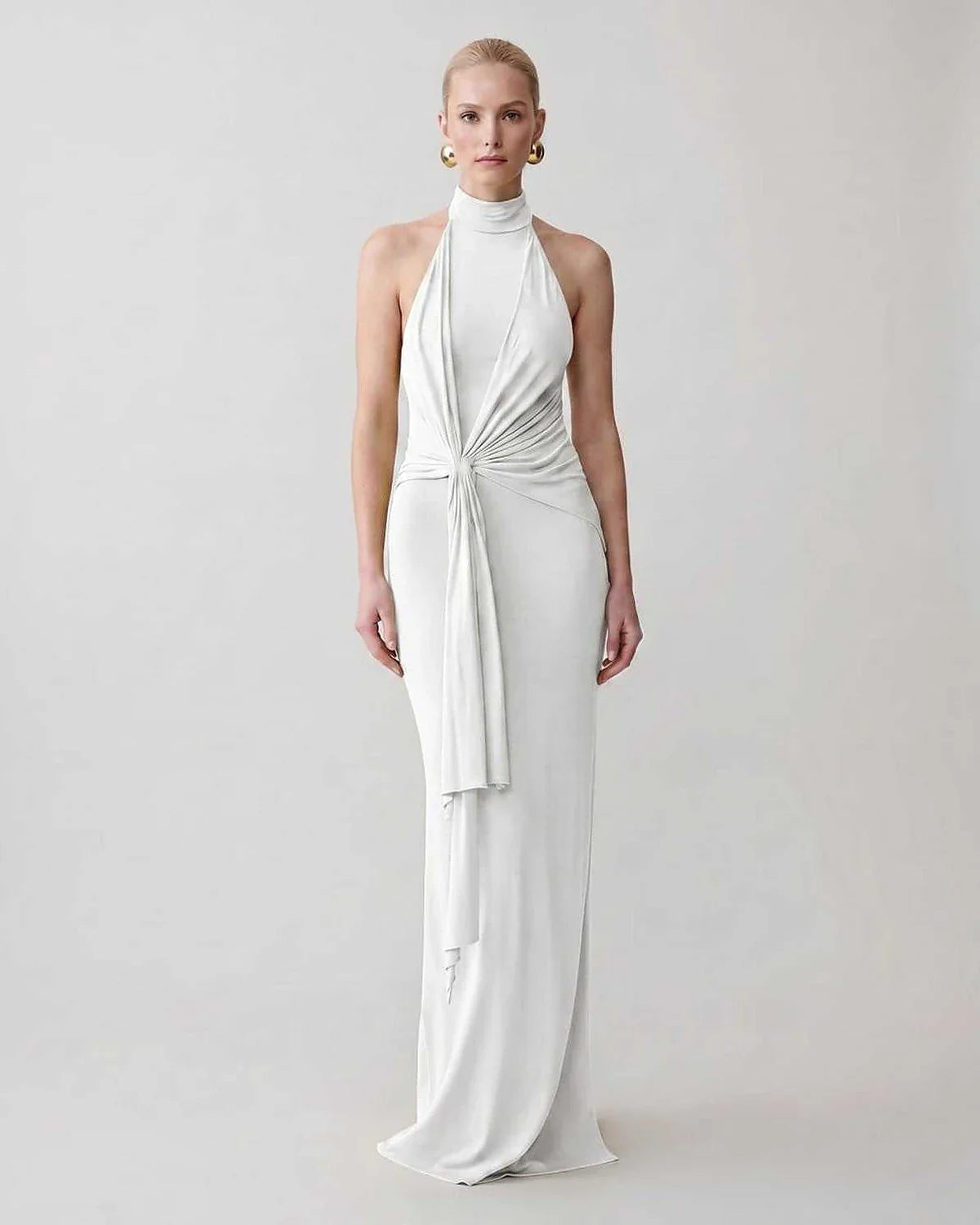 Green,gray,white,beige Bodycon Halter Sleeveless Maxi Dress | Black-Tie Events & Cocktail Hour, front view | Ramblion | SKU: RB-C13299-BEIGE-L,RB-C13299-BEIGE-M,RB-C13299-BEIGE-S,RB-C13299-BEIGE-XL,RB-C13299-BEIGE-XS
