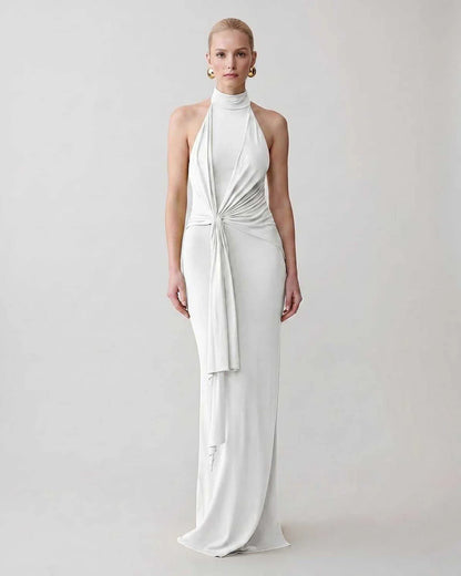 Green,gray,white,beige Bodycon Halter Sleeveless Maxi Dress | Black-Tie Events & Cocktail Hour, front view | Ramblion