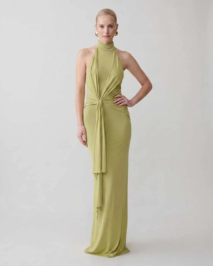 Green,gray,white,beige Bodycon Halter Sleeveless Maxi Dress | Black-Tie Events & Cocktail Hour, front view | Ramblion | SKU: RB-C13299-BEIGE-L,RB-C13299-BEIGE-M,RB-C13299-BEIGE-S,RB-C13299-BEIGE-XL,RB-C13299-BEIGE-XS