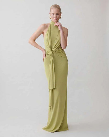 Green,gray,white,beige Bodycon Halter Sleeveless Maxi Dress | Black-Tie Events & Cocktail Hour, front view | Ramblion | SKU: RB-C13299-GREEN-L,RB-C13299-GREEN-M,RB-C13299-GREEN-S,RB-C13299-GREEN-XL,RB-C13299-GREEN-XS