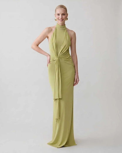 Green,gray,white,beige Bodycon Halter Sleeveless Maxi Dress | Black-Tie Events & Cocktail Hour, front view | Ramblion | SKU: RB-C13299-BEIGE-L,RB-C13299-BEIGE-M,RB-C13299-BEIGE-S,RB-C13299-BEIGE-XL,RB-C13299-BEIGE-XS
