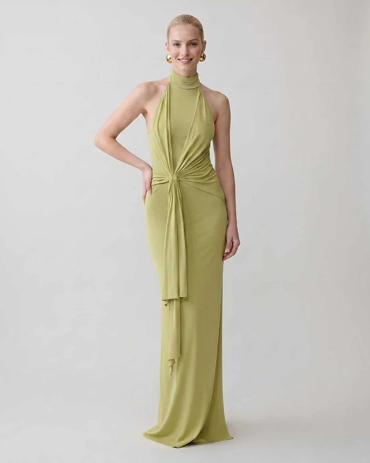 Green,gray,white,beige Bodycon Halter Sleeveless Maxi Dress | Black-Tie Events & Cocktail Hour, front view | Ramblion | SKU: RB-C13299-GREEN-L,RB-C13299-GREEN-M,RB-C13299-GREEN-S,RB-C13299-GREEN-XL,RB-C13299-GREEN-XS