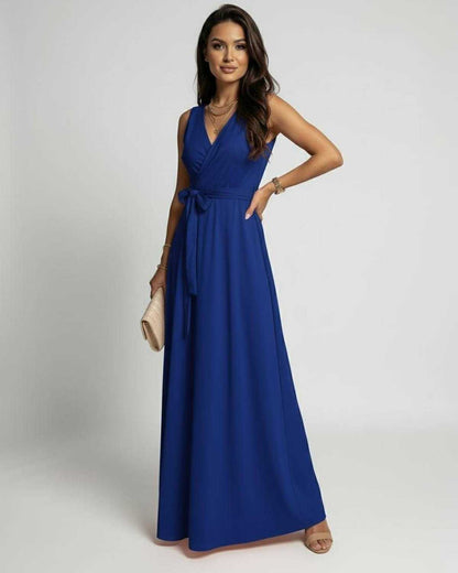 Mona Maxi Dress in stunning blue, V Neck, flowy silhouette ideal for elegant occasions by RAMBLION.