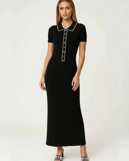 Oana Maxi Dress by RAMBLION, black ankle-length, polyester satin, round neck, chic for various occasions.
